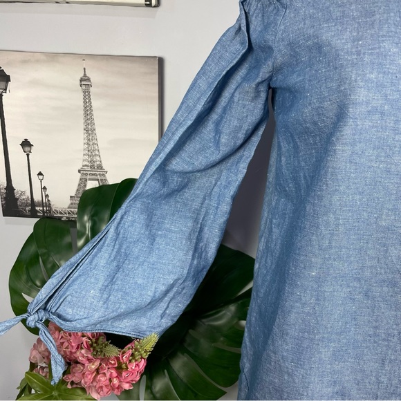 Free People linen/cotton Show Me Some Shoulder chambray blouse Sz XS - Picture 7 of 13